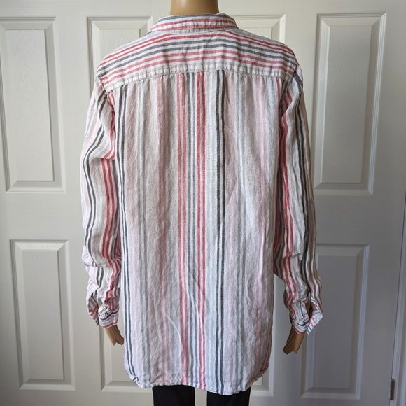 J. Jill Love Linen Essential Shirt 100% Linen Striped Button Down Size Large - Picture 4 of 7